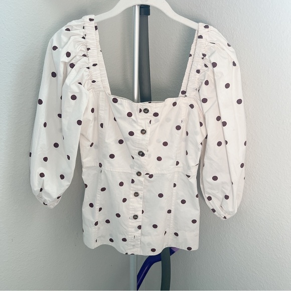 NWT GANNI Polka Dot Puff Sleeve Poplin Top - Picture 3 of 11